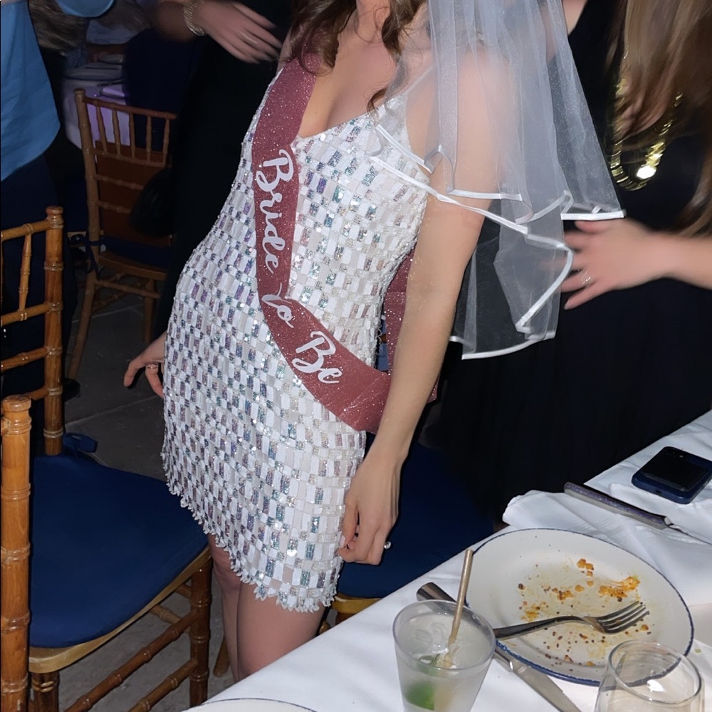 Retrofete white beaded mini dress